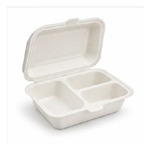 Boîtes menu bagasse, 3 compartiments